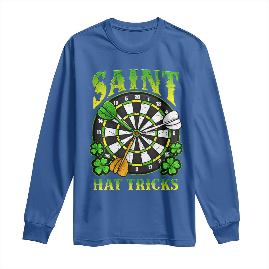 Funny Darts St Patricks Day Gift Long Sleeve Shirt Saint Hat Tricks TS12 Royal Blue Print Your Wear