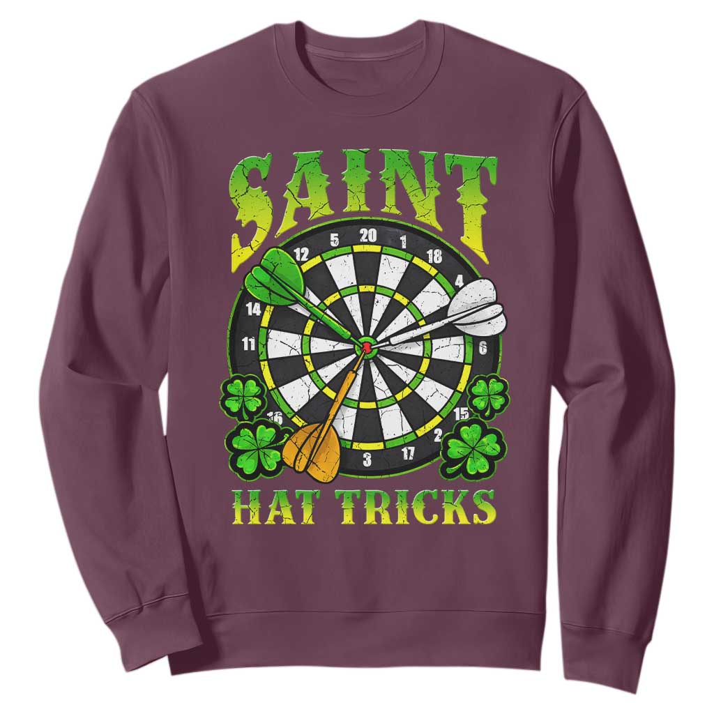 Funny Darts St Patricks Day Gift Sweatshirt Saint Hat Tricks TS12 Maroon Print Your Wear
