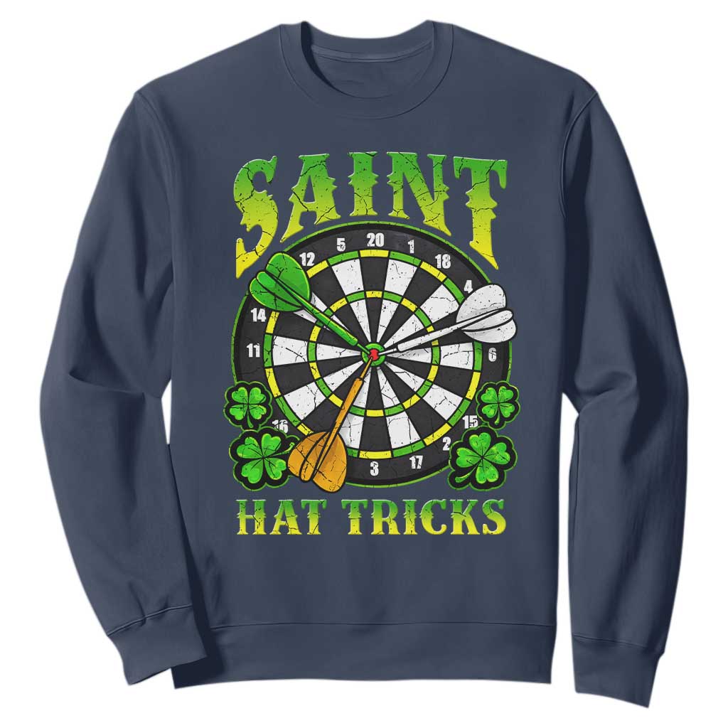 Funny Darts St Patricks Day Gift Sweatshirt Saint Hat Tricks TS12 Navy Print Your Wear