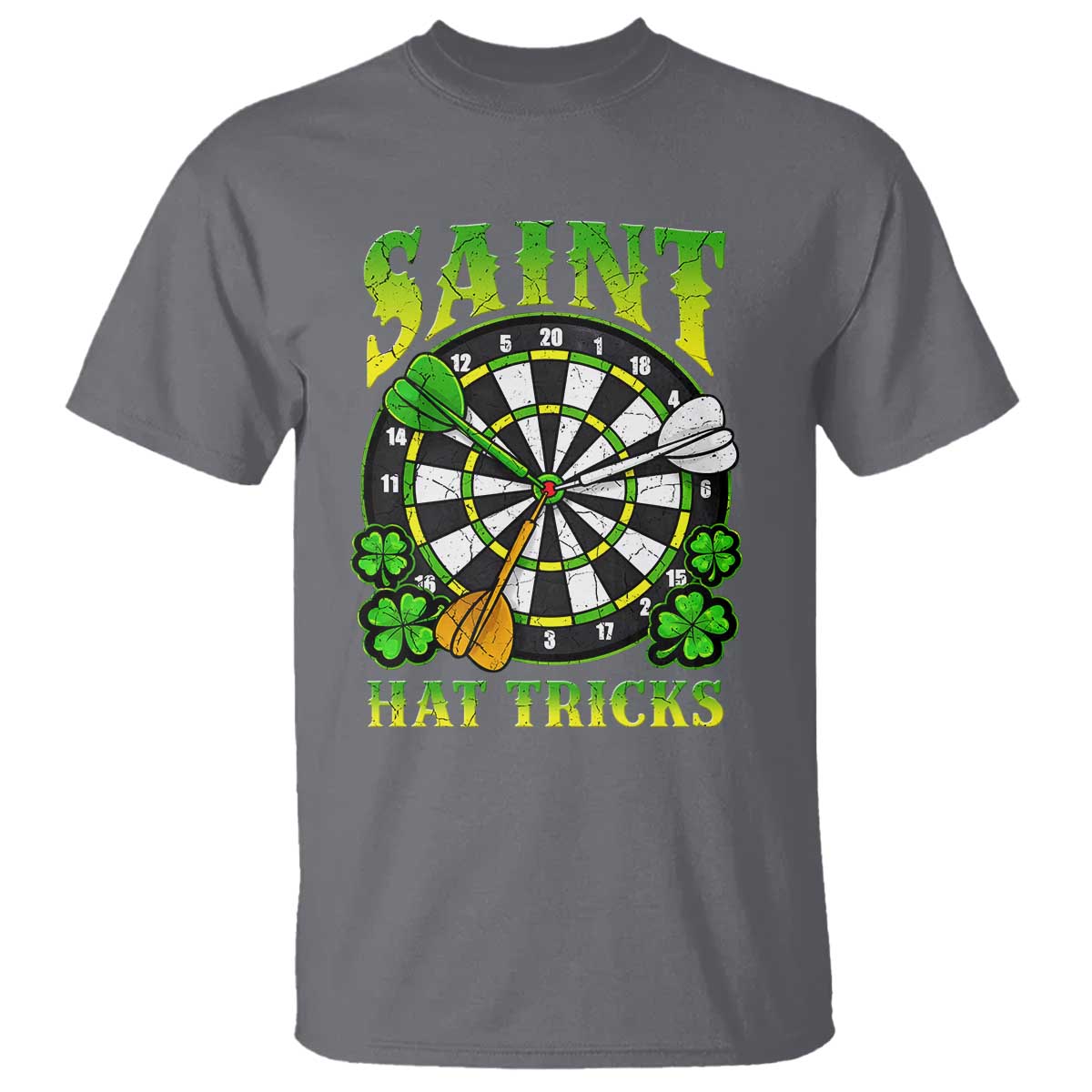 Funny Darts St Patricks Day Gift T Shirt Saint Hat Tricks TS12 Charcoal Print Your Wear