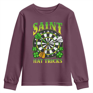 Funny Darts St Patricks Day Gift Youth Sweatshirt Saint Hat Tricks TS12 Maroon Print Your Wear