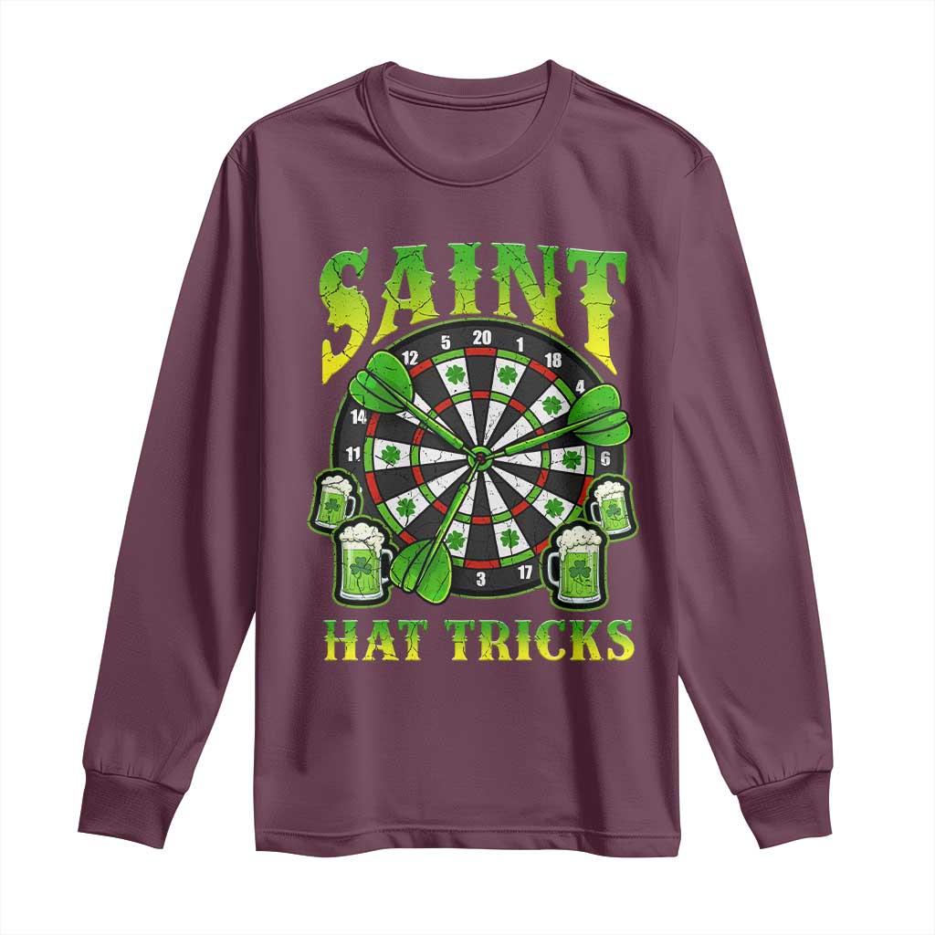 Saint Hat Tricks St Patricks Day Long Sleeve Shirt Darts Player Gift TS12 Maroon Print Your Wear