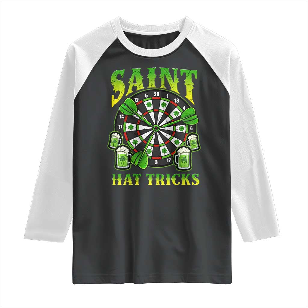 Saint Hat Tricks St Patricks Day Raglan Shirt Darts Player Gift TS12 Black White Print Your Wear