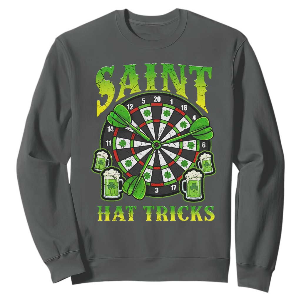 Saint Hat Tricks St Patricks Day Sweatshirt Darts Player Gift TS12 Dark Heather Print Your Wear