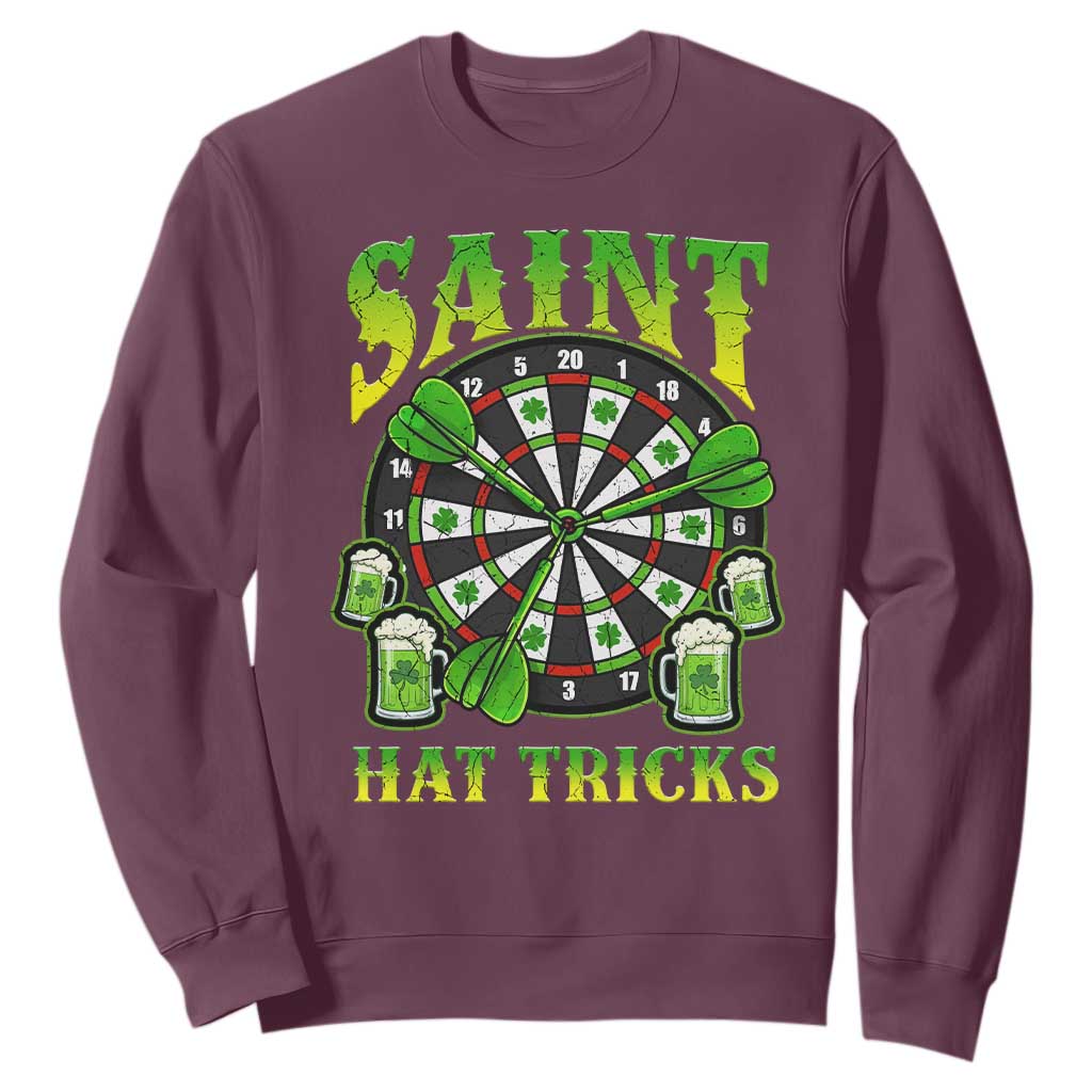Saint Hat Tricks St Patricks Day Sweatshirt Darts Player Gift TS12 Maroon Print Your Wear
