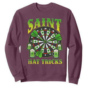 Saint Hat Tricks St Patricks Day Sweatshirt Darts Player Gift TS12 Maroon Print Your Wear