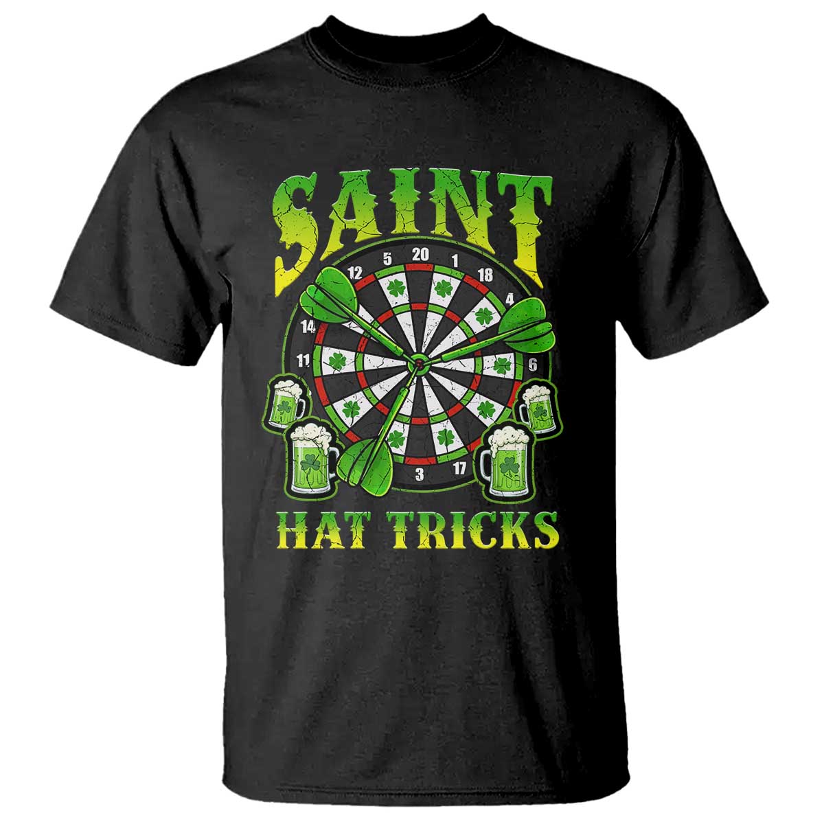 Saint Hat Tricks St Patricks Day T Shirt Darts Player Gift TS12 Black Print Your Wear