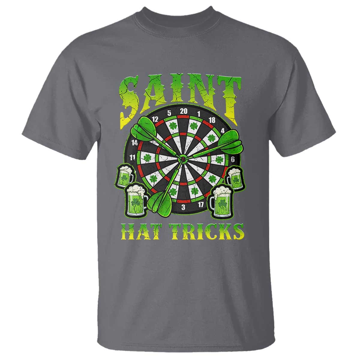 Saint Hat Tricks St Patricks Day T Shirt Darts Player Gift TS12 Charcoal Print Your Wear