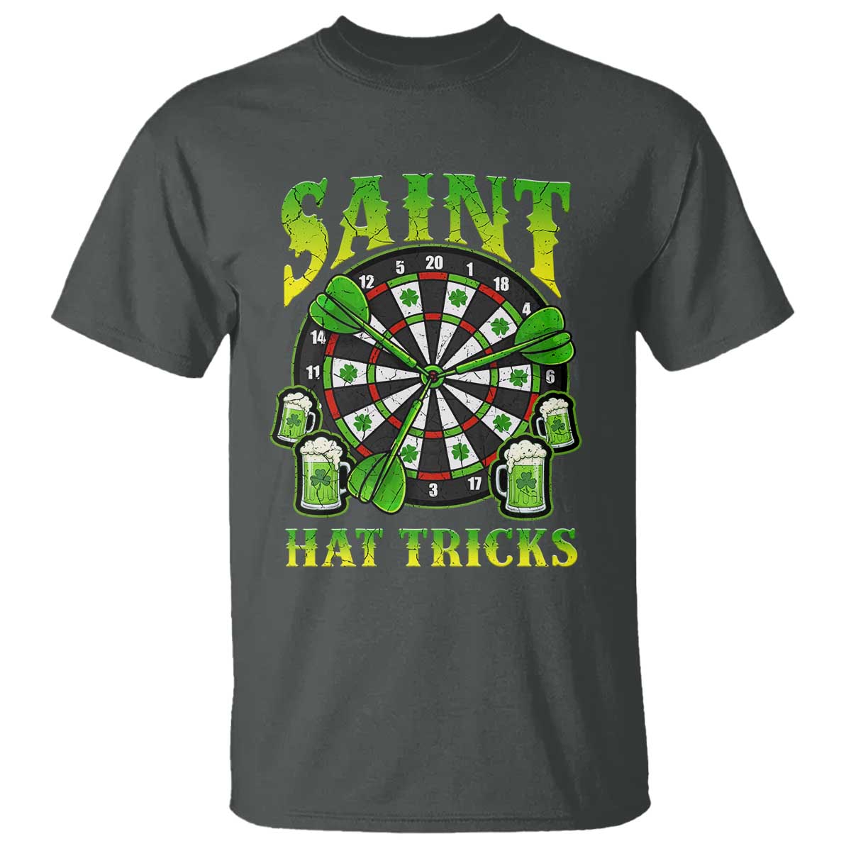 Saint Hat Tricks St Patricks Day T Shirt Darts Player Gift TS12 Dark Heather Print Your Wear