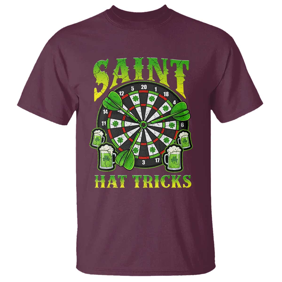 Saint Hat Tricks St Patricks Day T Shirt Darts Player Gift TS12 Maroon Print Your Wear