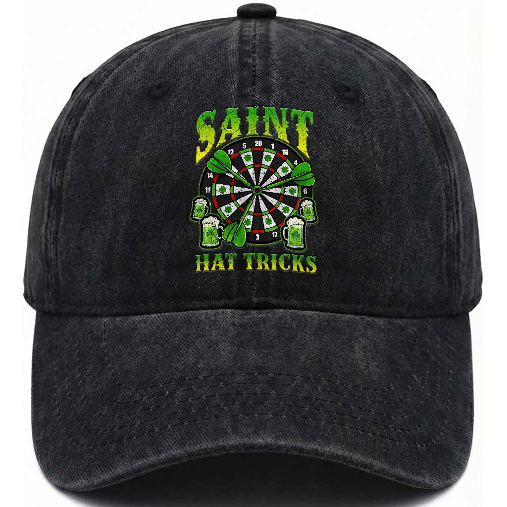 Saint Hat Tricks St Patricks Day Washed Cotton Baseball Cap Darts Player Gift TS12 Print Your Wear