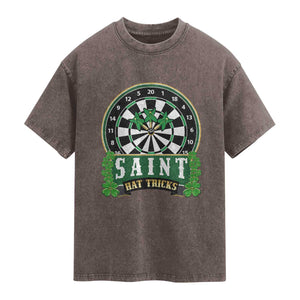Saint Hat Tricks Washed Cotton T-Shirt St Patricks Day Dart Thrower Gift