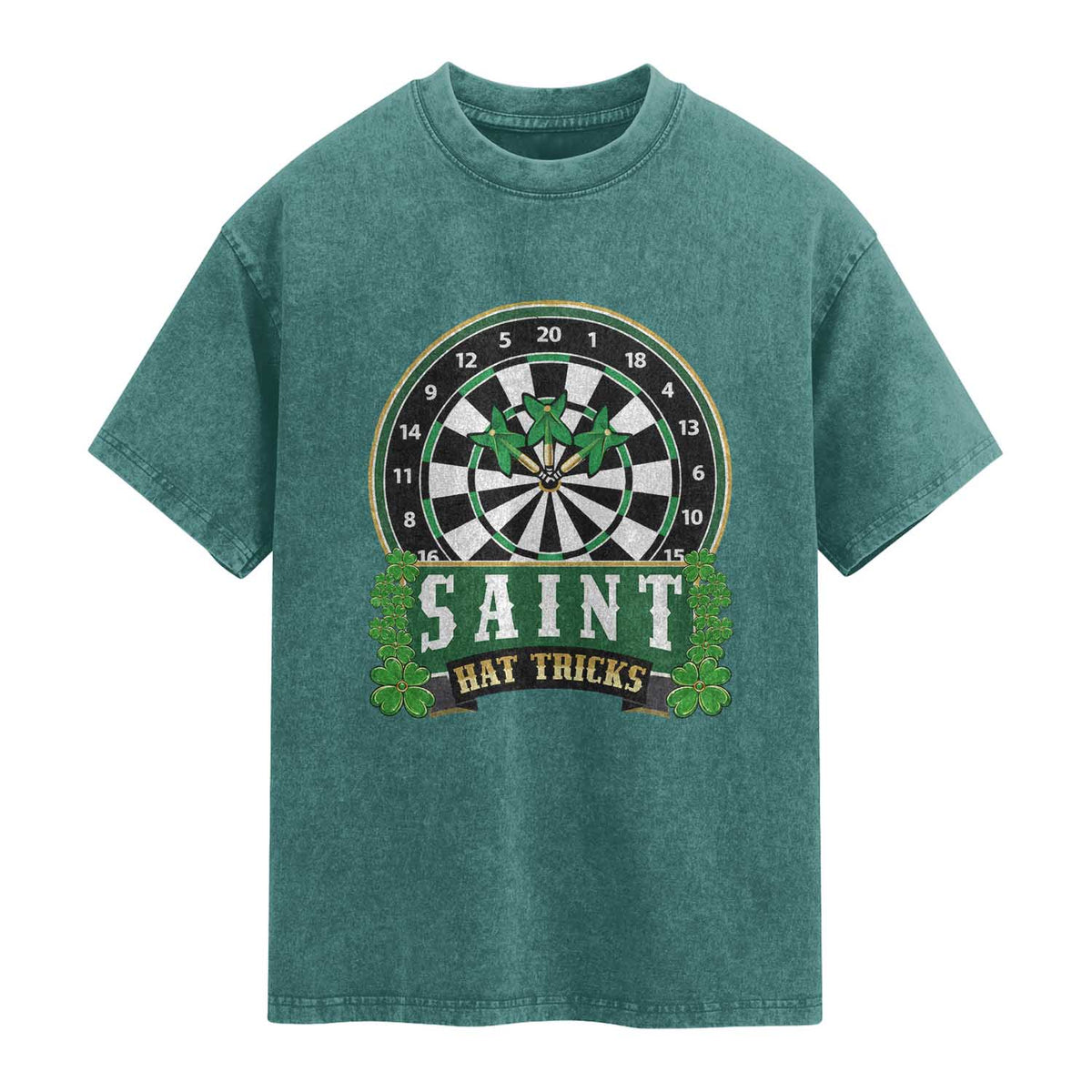 Saint Hat Tricks Washed Cotton T-Shirt St Patricks Day Dart Thrower Gift