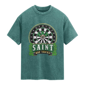 Saint Hat Tricks Washed Cotton T-Shirt St Patricks Day Dart Thrower Gift