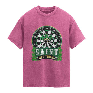 Saint Hat Tricks Washed Cotton T-Shirt St Patricks Day Dart Thrower Gift