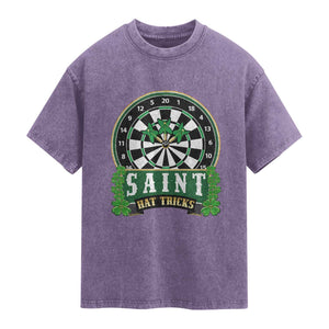 Saint Hat Tricks Washed Cotton T-Shirt St Patricks Day Dart Thrower Gift