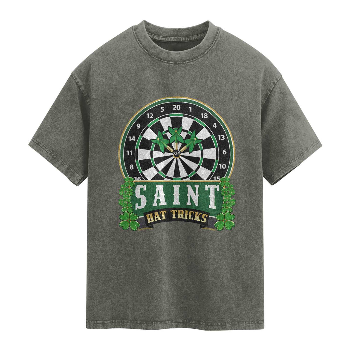 Saint Hat Tricks Washed Cotton T-Shirt St Patricks Day Dart Thrower Gift
