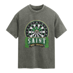 Saint Hat Tricks Washed Cotton T-Shirt St Patricks Day Dart Thrower Gift