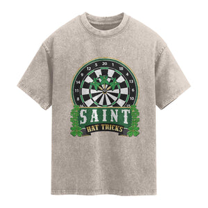 Saint Hat Tricks Washed Cotton T-Shirt St Patricks Day Dart Thrower Gift