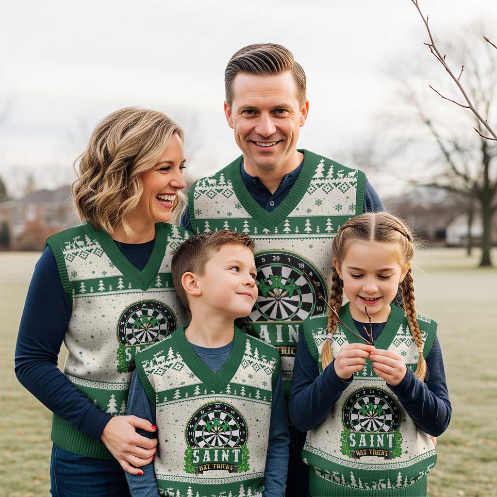 Saint Hat Tricks V-Neck Knit Sweater Vest St Patricks Day Dart Thrower Gift TS12 Beige Green Print Your Wear