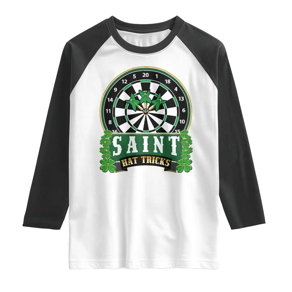 Saint Hat Tricks Raglan Shirt St Patricks Day Dart Thrower Gift TS12 White Black Print Your Wear
