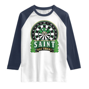 Saint Hat Tricks Raglan Shirt St Patricks Day Dart Thrower Gift TS12 White Navy Print Your Wear