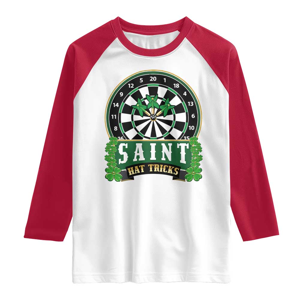 Saint Hat Tricks Raglan Shirt St Patricks Day Dart Thrower Gift TS12 White Red Print Your Wear