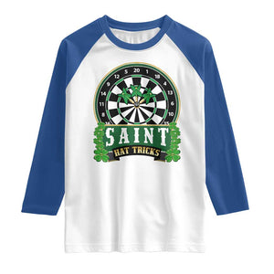 Saint Hat Tricks Raglan Shirt St Patricks Day Dart Thrower Gift TS12 White Royal Print Your Wear