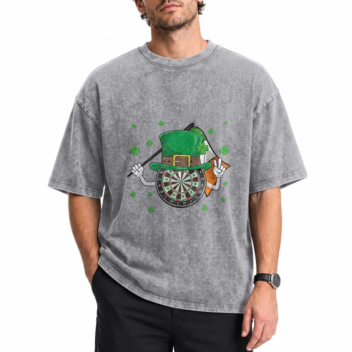 Lucky Darts Board With Irish Flag Washed Cotton T-Shirt St Patricks Day Gift