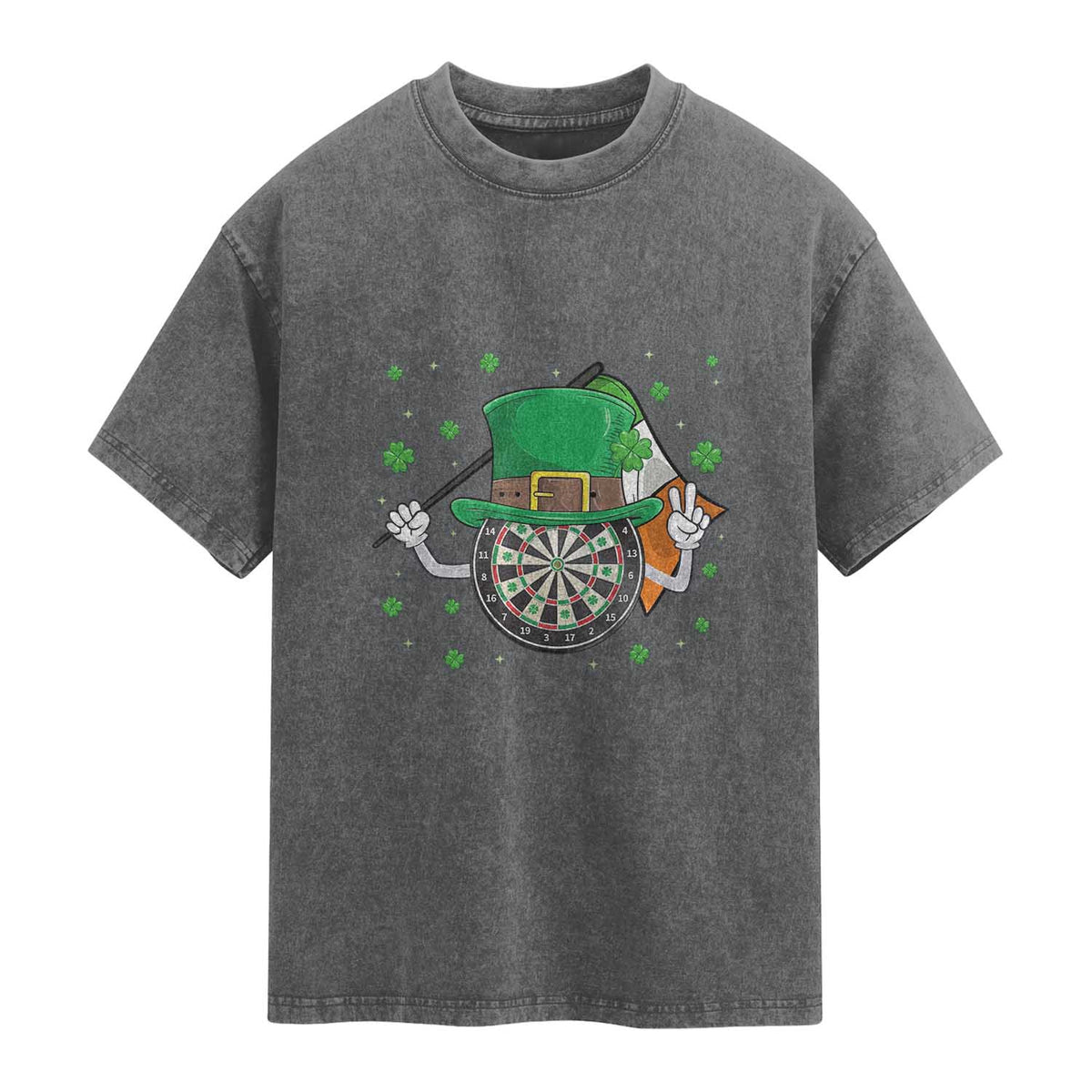 Lucky Darts Board With Irish Flag Washed Cotton T-Shirt St Patricks Day Gift