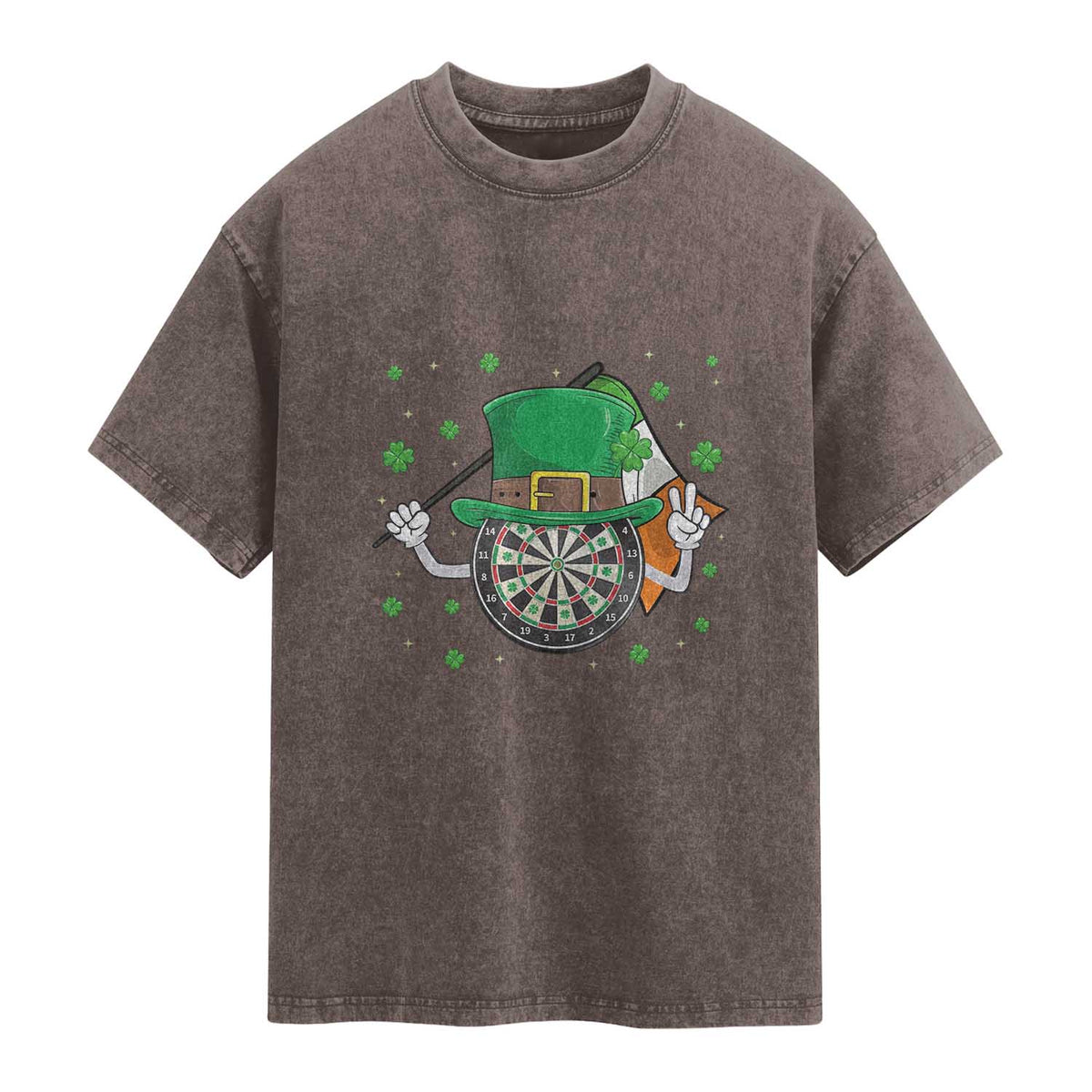 Lucky Darts Board With Irish Flag Washed Cotton T-Shirt St Patricks Day Gift