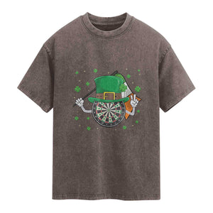 Lucky Darts Board With Irish Flag Washed Cotton T-Shirt St Patricks Day Gift