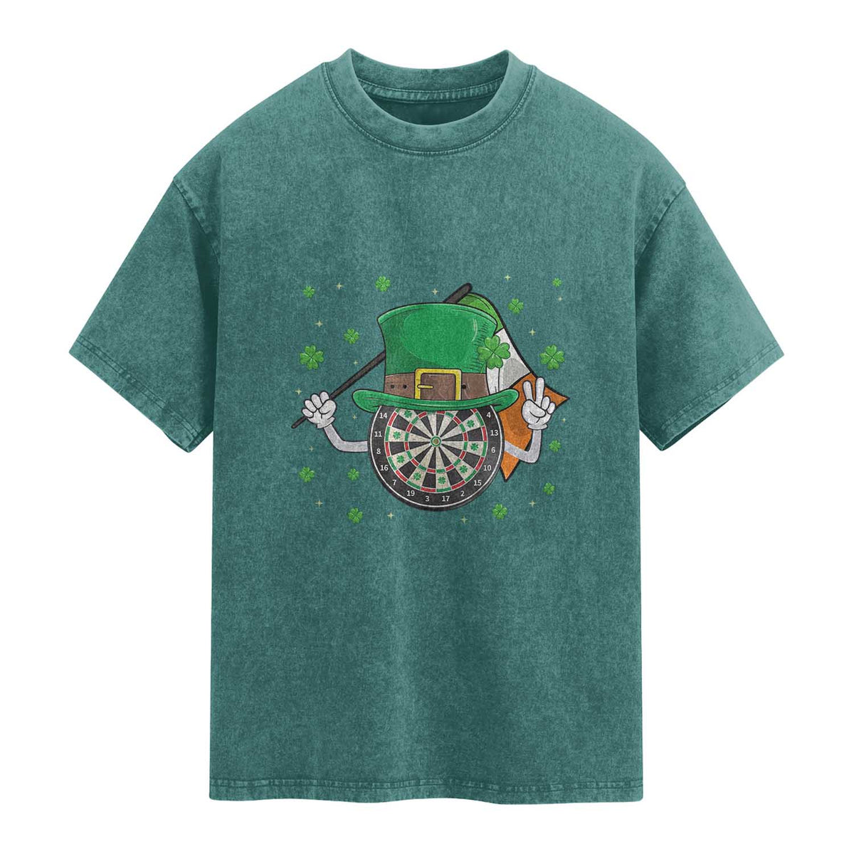 Lucky Darts Board With Irish Flag Washed Cotton T-Shirt St Patricks Day Gift
