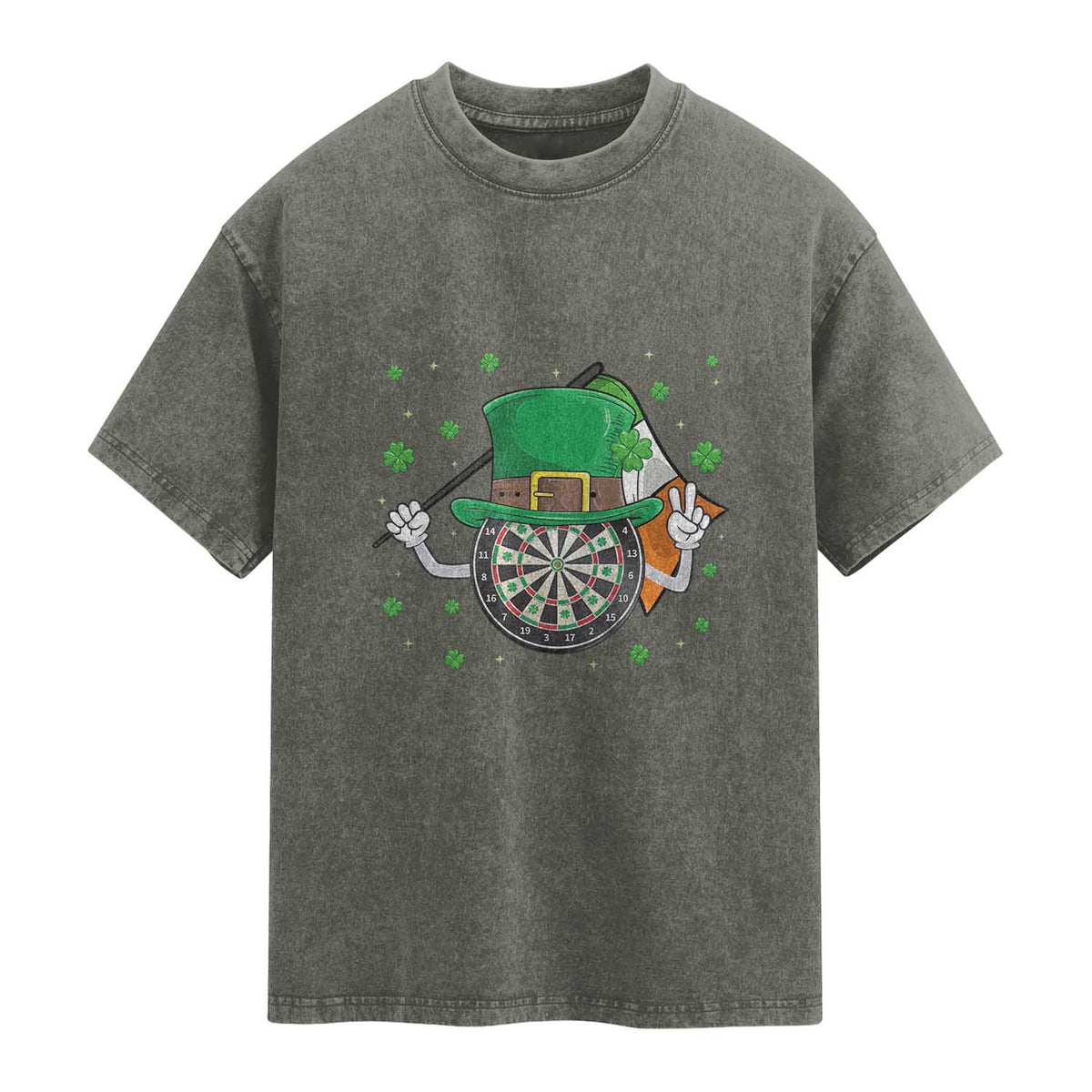 Lucky Darts Board With Irish Flag Washed Cotton T-Shirt St Patricks Day Gift