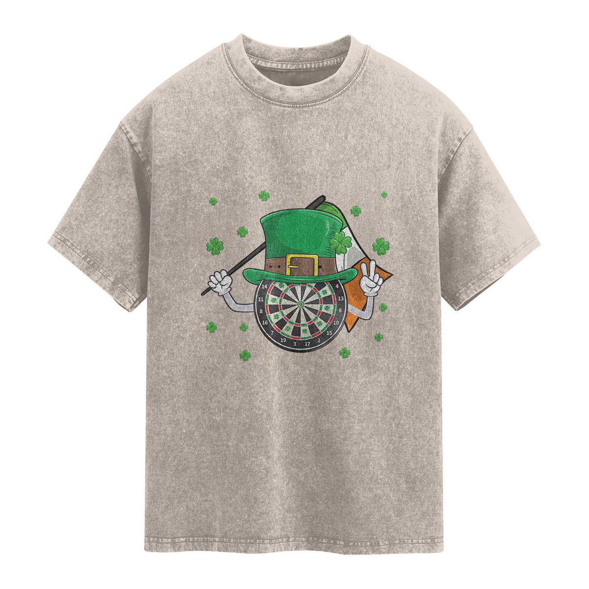 Lucky Darts Board With Irish Flag Washed Cotton T-Shirt St Patricks Day Gift