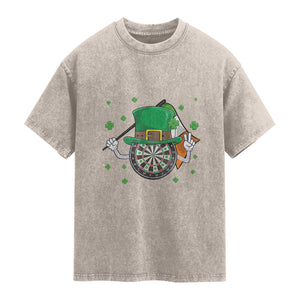 Lucky Darts Board With Irish Flag Washed Cotton T-Shirt St Patricks Day Gift