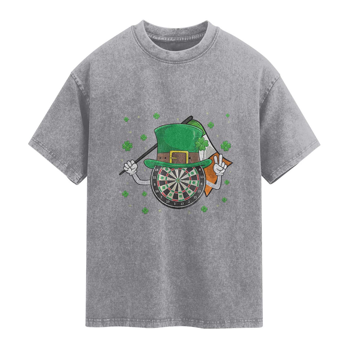 Lucky Darts Board With Irish Flag Washed Cotton T-Shirt St Patricks Day Gift