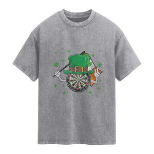 Lucky Darts Board With Irish Flag Washed Cotton T-Shirt St Patricks Day Gift