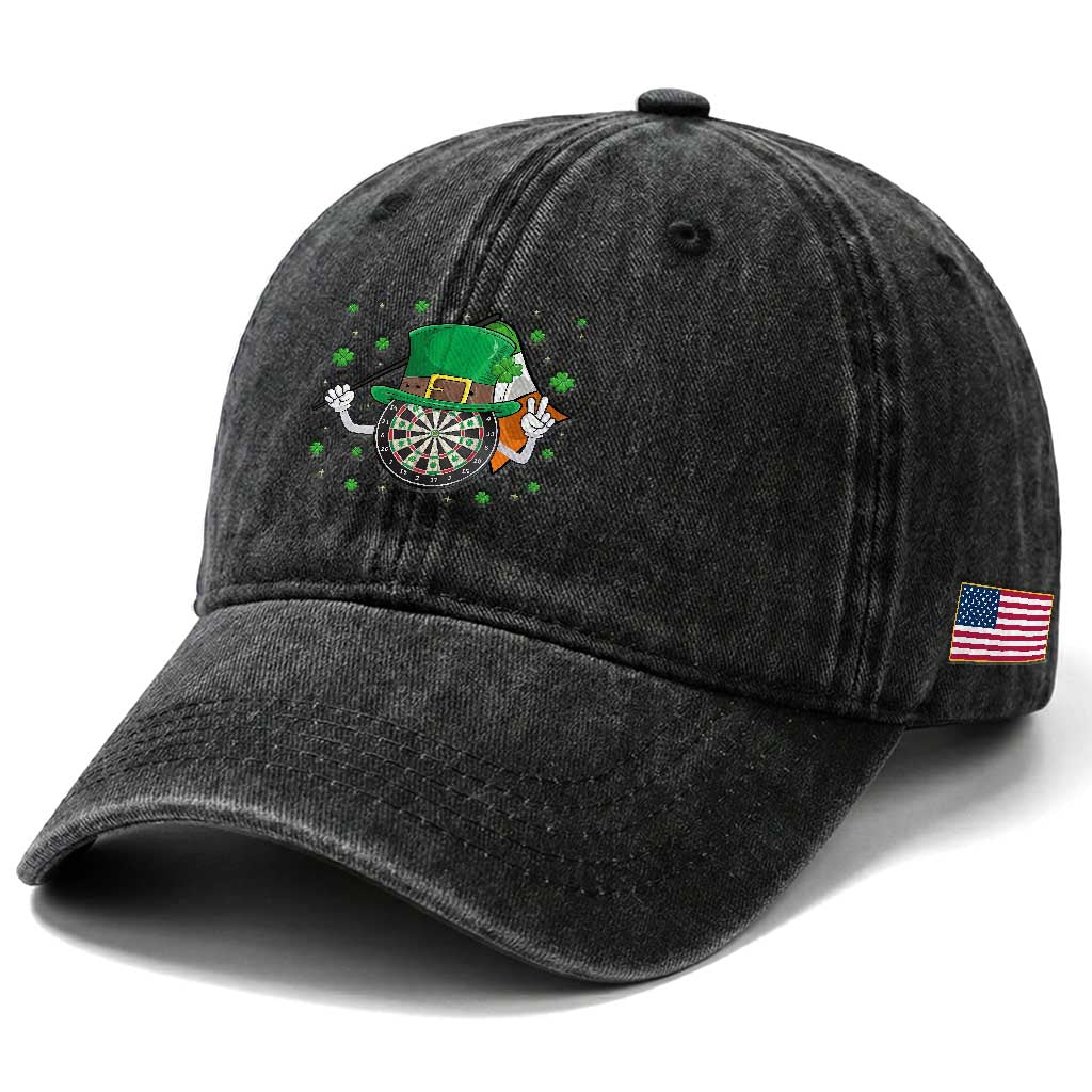 Lucky Darts Board With Irish Flag Washed Cotton Baseball Cap St Patricks Day Gift TS12 Print Your Wear