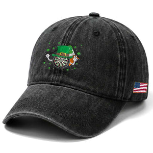 Lucky Darts Board With Irish Flag Washed Cotton Baseball Cap St Patricks Day Gift TS12 Print Your Wear