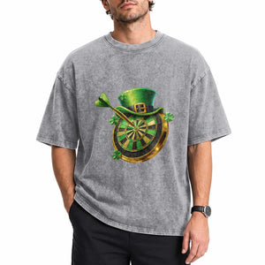 St Patricks Day Irish Darts Board Celebration Gift Washed Cotton T-Shirt
