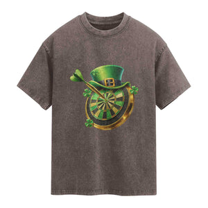 St Patricks Day Irish Darts Board Celebration Gift Washed Cotton T-Shirt