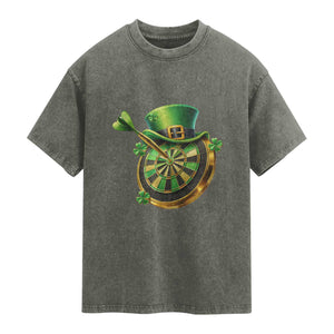 St Patricks Day Irish Darts Board Celebration Gift Washed Cotton T-Shirt