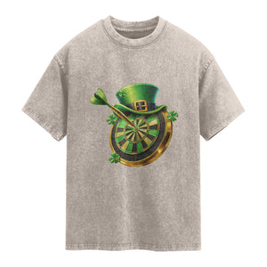St Patricks Day Irish Darts Board Celebration Gift Washed Cotton T-Shirt
