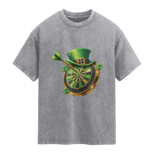 St Patricks Day Irish Darts Board Celebration Gift Washed Cotton T-Shirt