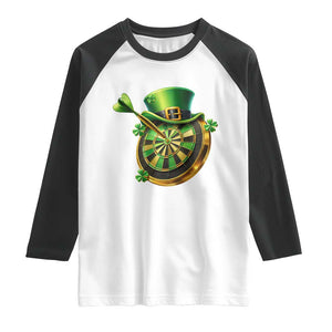 St Patricks Day Irish Darts Board Celebration Gift Raglan Shirt TS12 White Black Print Your Wear