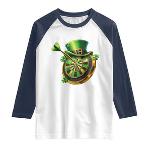 St Patricks Day Irish Darts Board Celebration Gift Raglan Shirt TS12 White Navy Print Your Wear