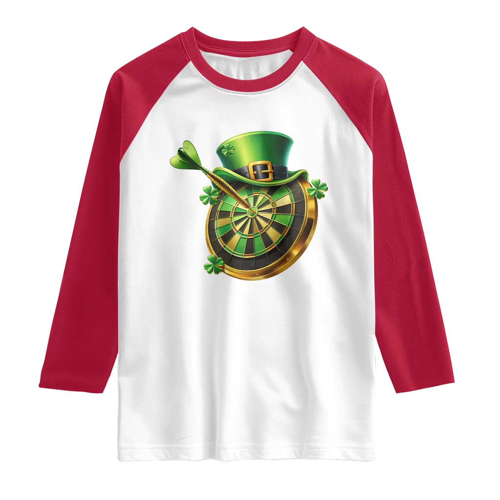 St Patricks Day Irish Darts Board Celebration Gift Raglan Shirt TS12 White Red Print Your Wear