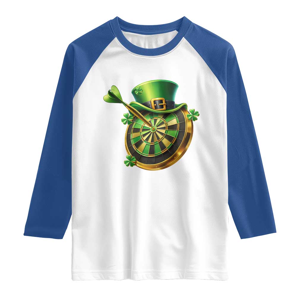 St Patricks Day Irish Darts Board Celebration Gift Raglan Shirt TS12 White Royal Print Your Wear