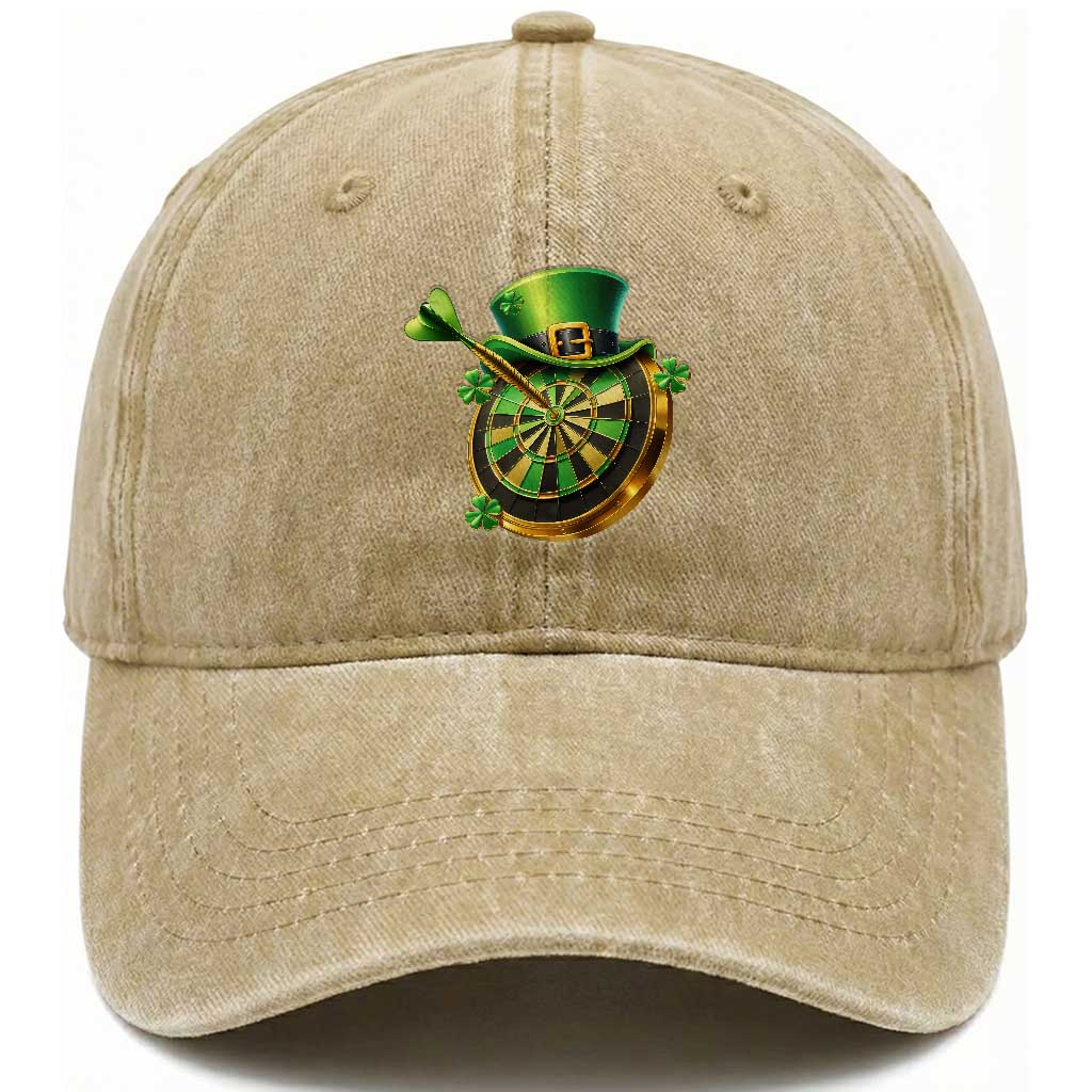 St Patricks Day Irish Darts Board Celebration Gift Washed Cotton Baseball Cap TS12 Print Your Wear